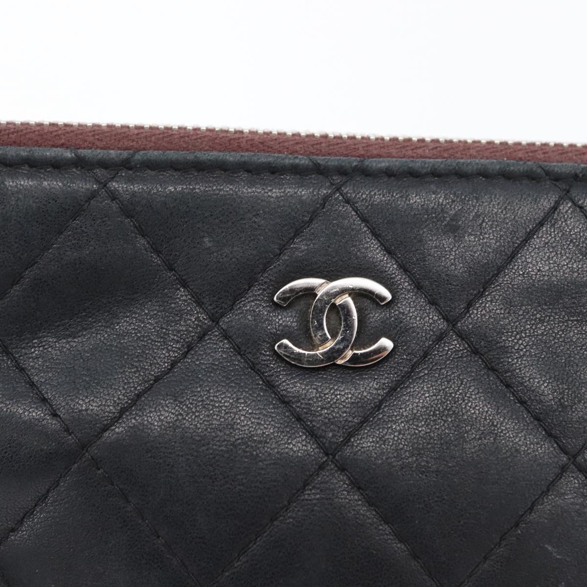 CHANEL Matelasse Pouch Lamb Skin Black Gold CC Auth 171878