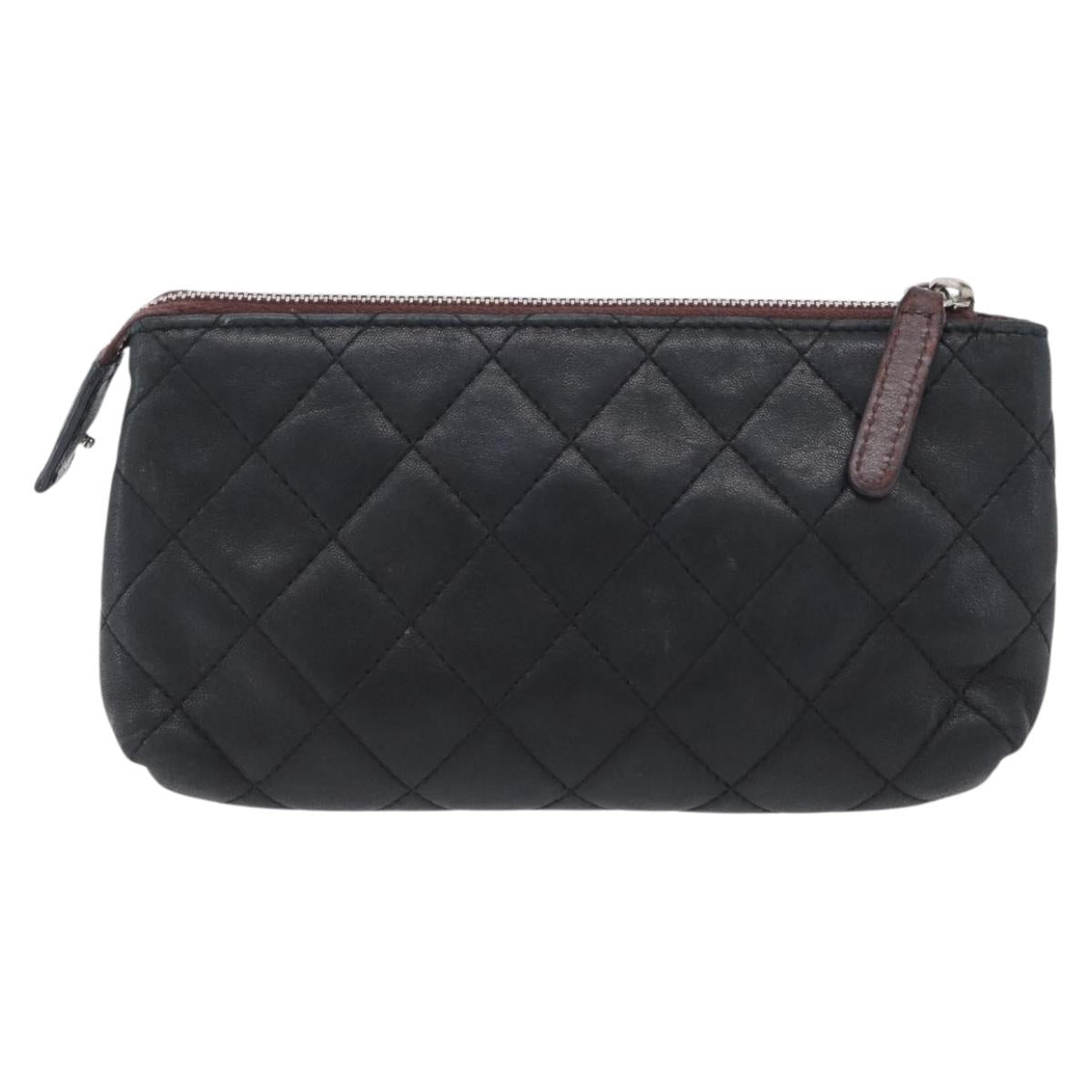 CHANEL Matelasse Pouch Lamb Skin Black Gold CC Auth 171878
