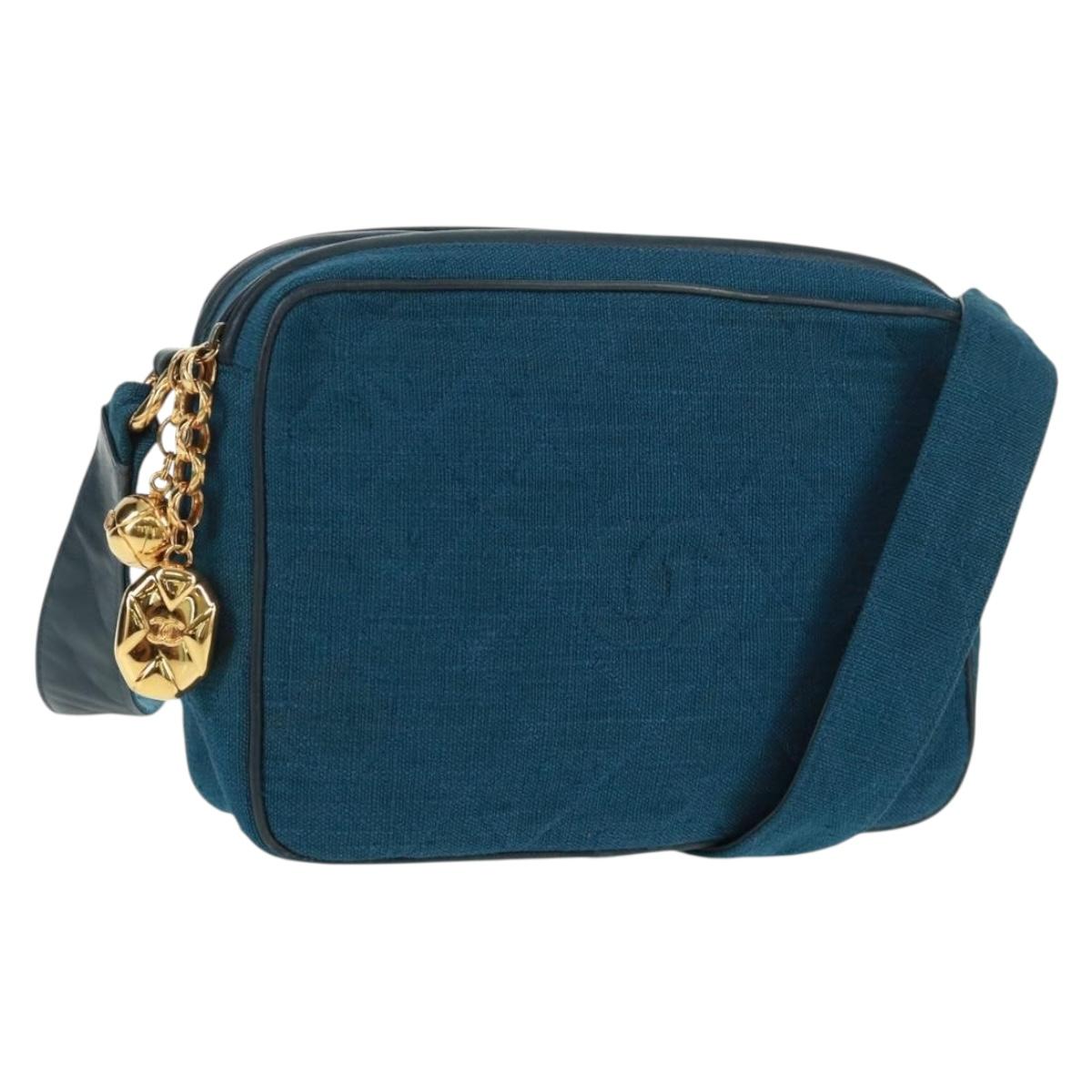 CHANEL Matelasse Shoulder Bag Canvas Navy Gold CC Auth 171908V