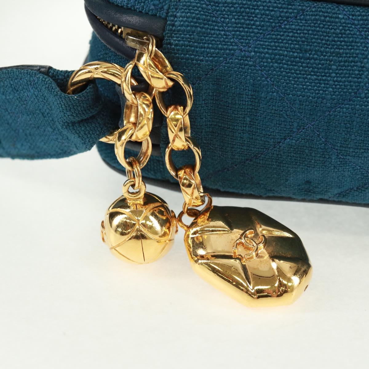 CHANEL Matelasse Shoulder Bag Canvas Navy Gold CC Auth 171908V
