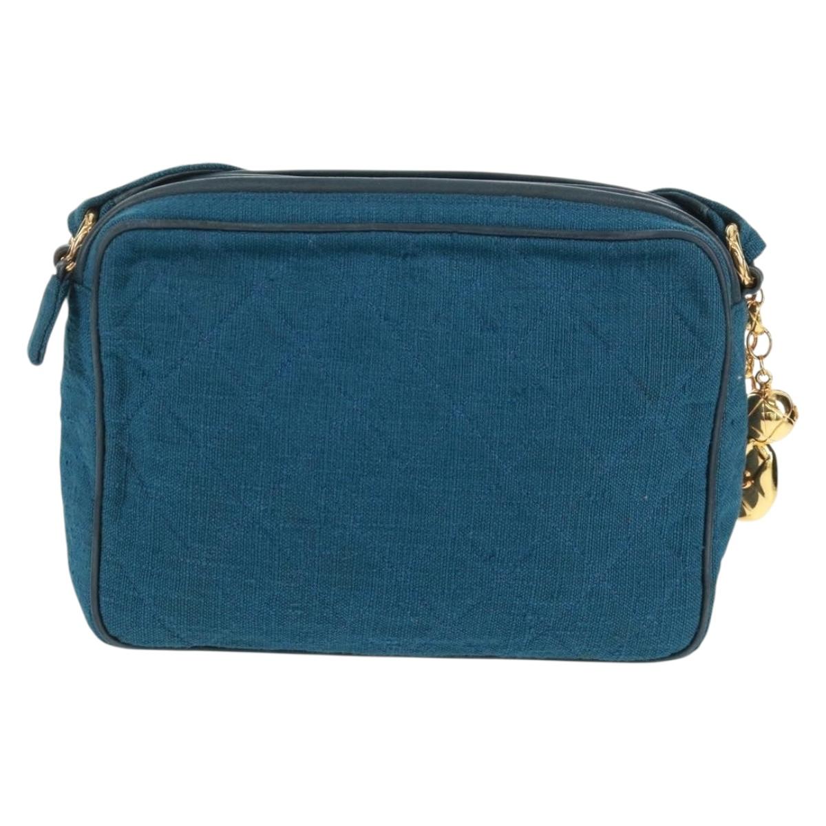 CHANEL Matelasse Shoulder Bag Canvas Navy Gold CC Auth 171908V
