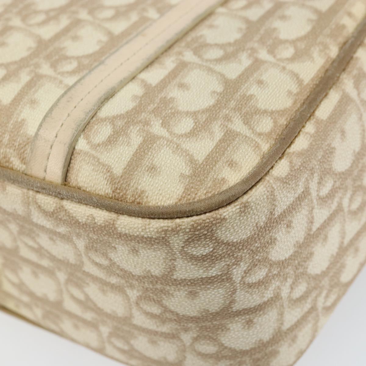 Christian Dior Trotter Canvas Romantic Hand Bag PVC Beige Silver Auth 171915