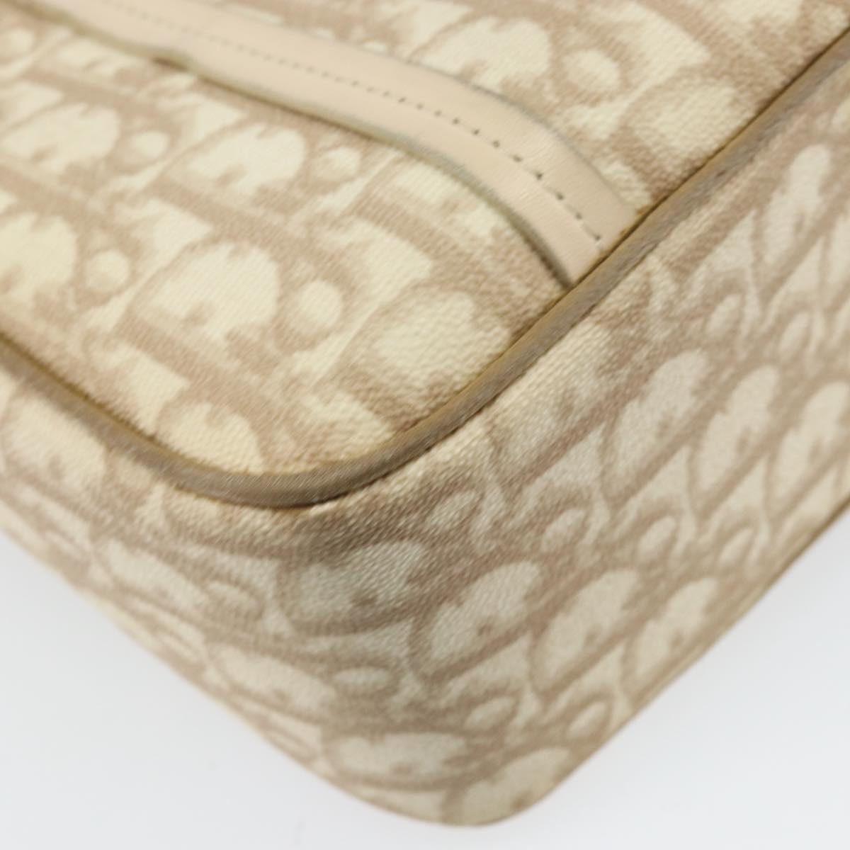Christian Dior Trotter Canvas Romantic Hand Bag PVC Beige Silver Auth 171915