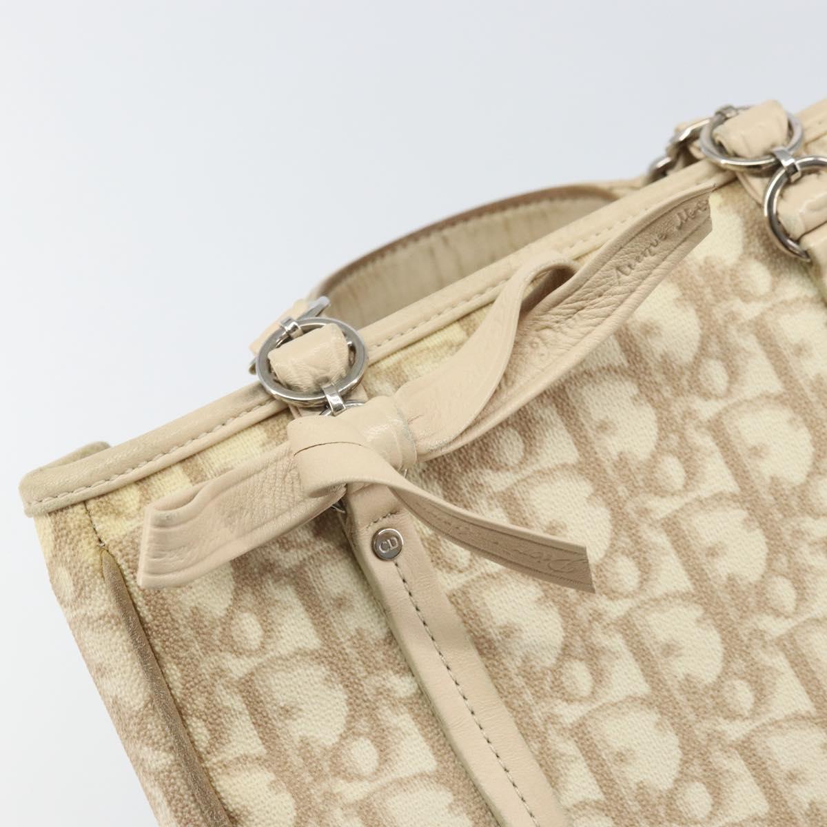 Christian Dior Trotter Canvas Romantic Hand Bag PVC Beige Silver Auth 171915