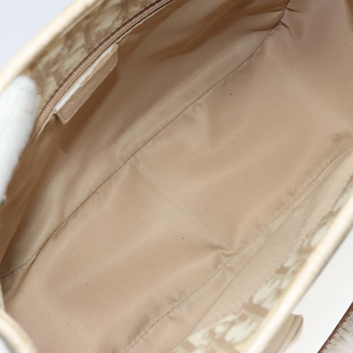 Christian Dior Trotter Canvas Romantic Hand Bag PVC Beige Silver Auth 171915