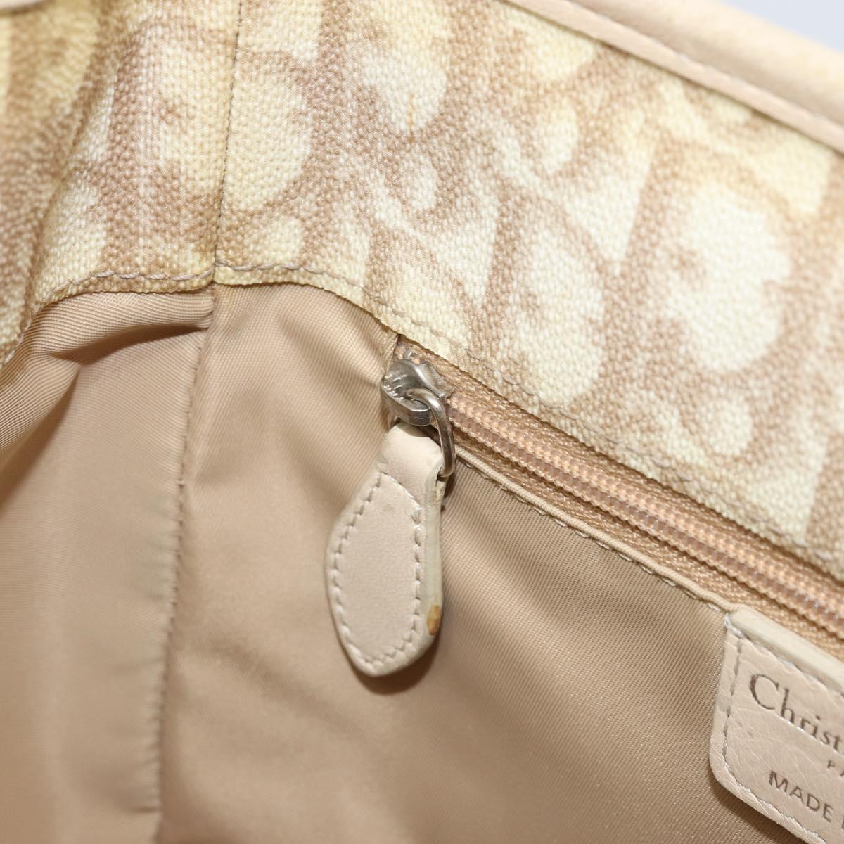 Christian Dior Trotter Canvas Romantic Hand Bag PVC Beige Silver Auth 171915