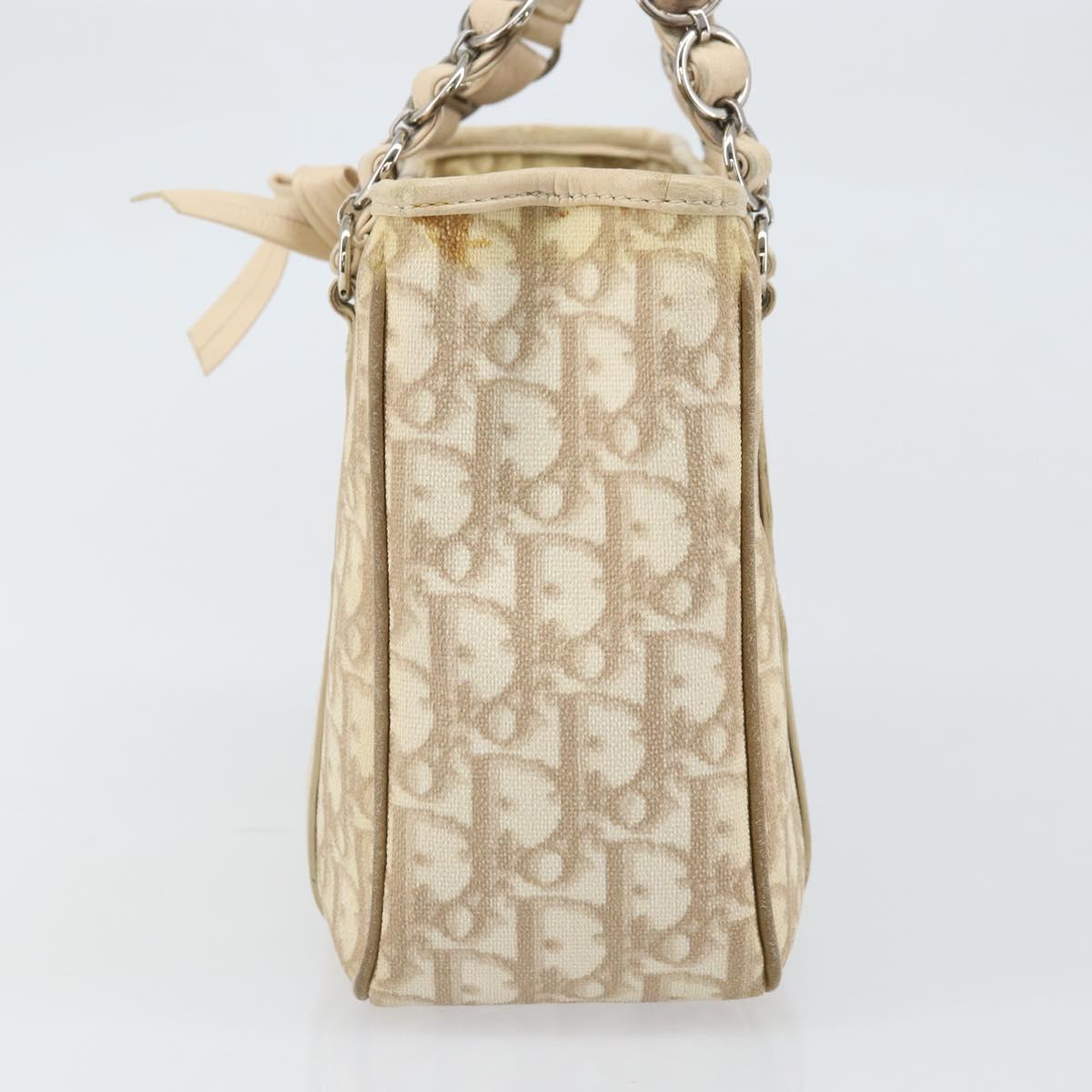 Christian Dior Trotter Canvas Romantic Hand Bag PVC Beige Silver Auth 171915