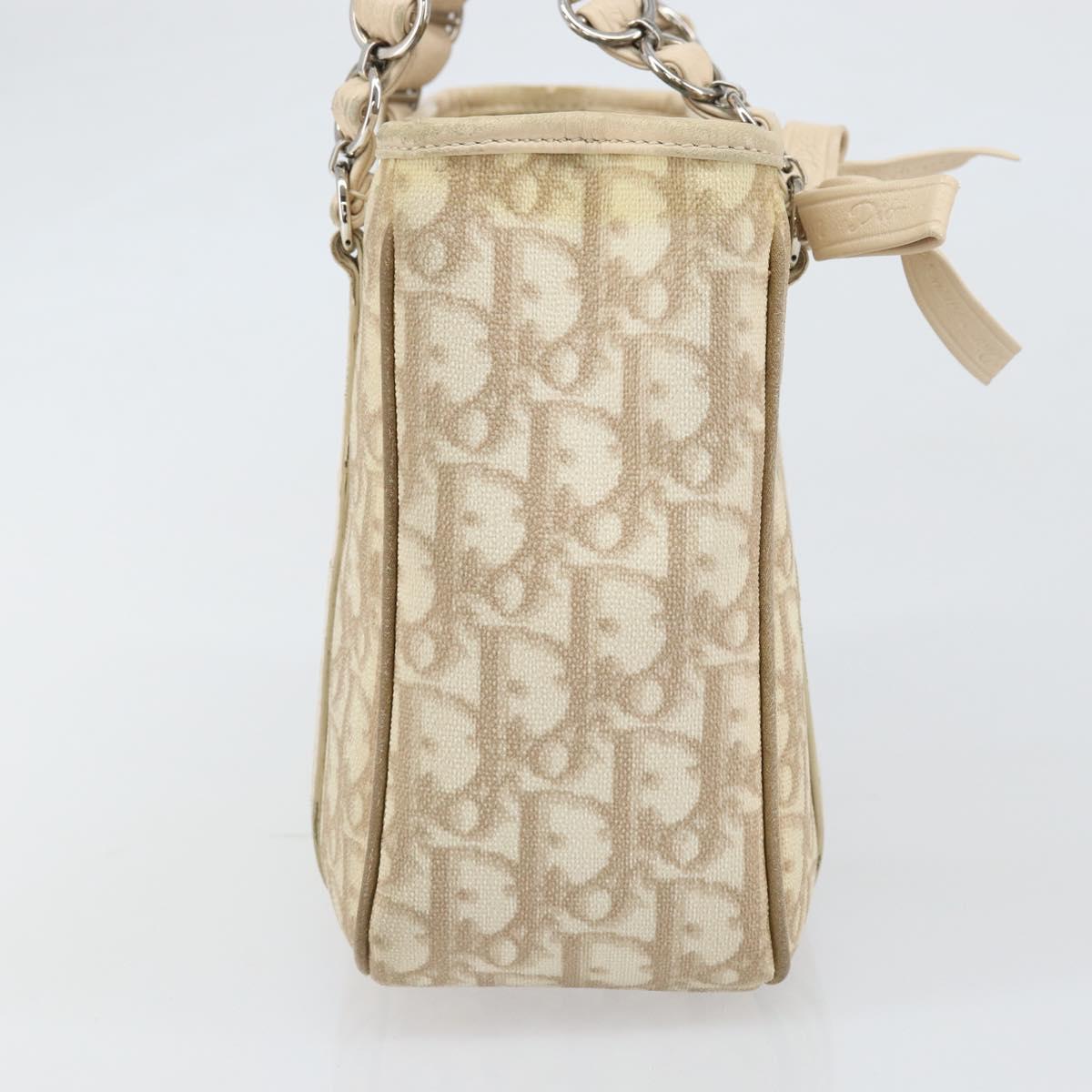 Christian Dior Trotter Canvas Romantic Hand Bag PVC Beige Silver Auth 171915