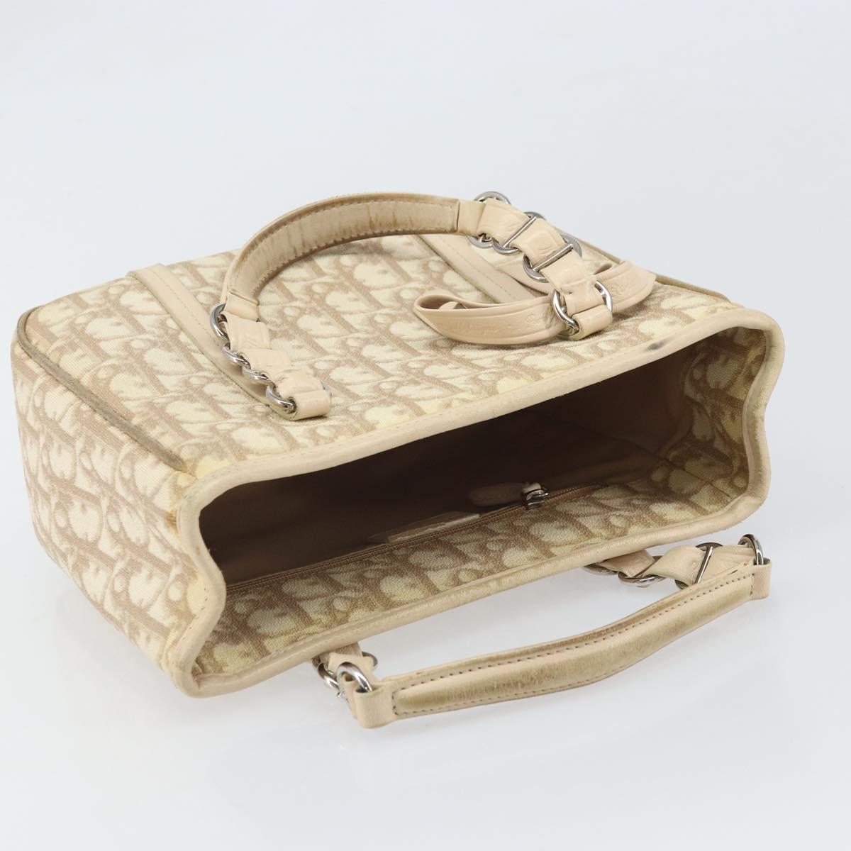Christian Dior Trotter Canvas Romantic Hand Bag PVC Beige Silver Auth 171915