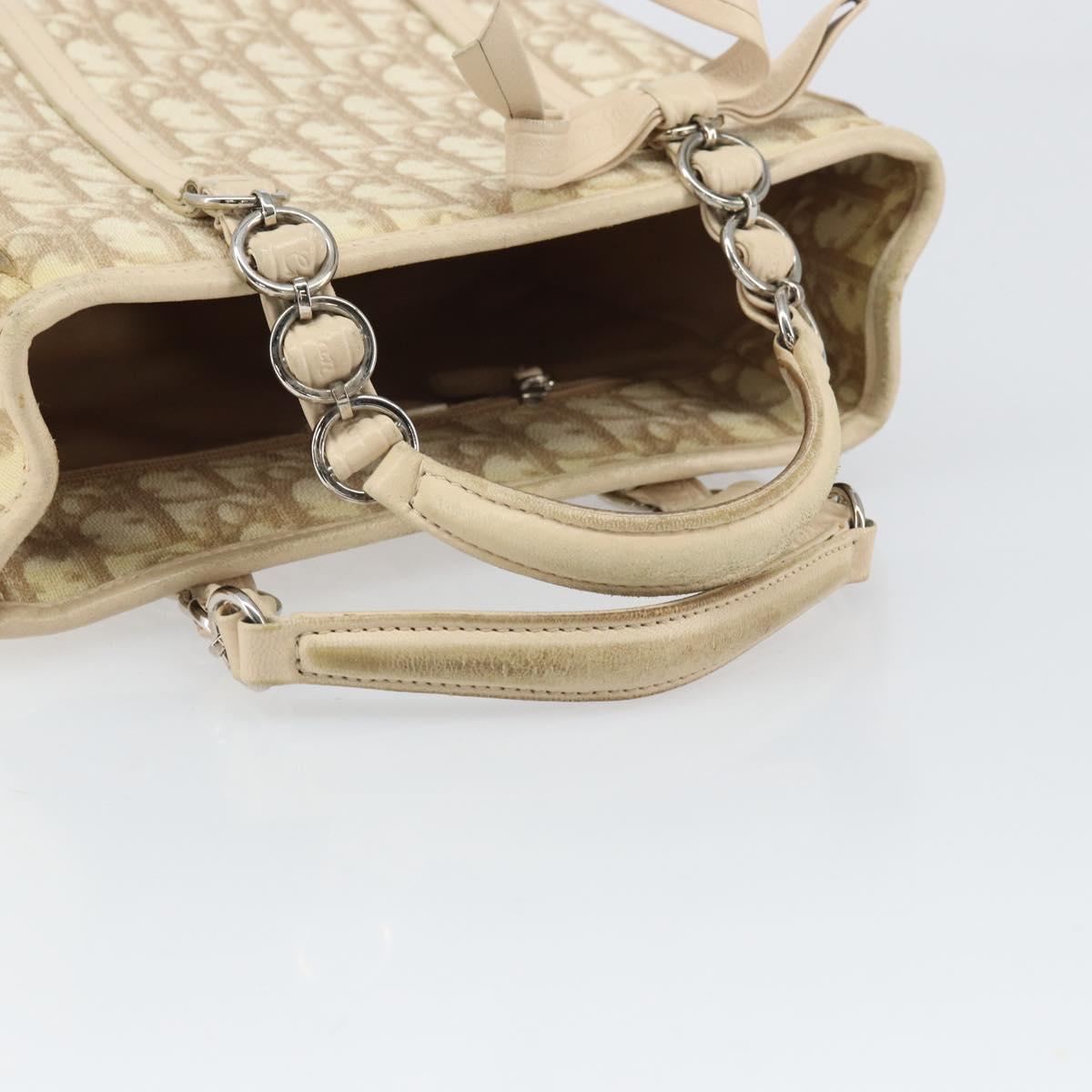 Christian Dior Trotter Canvas Romantic Hand Bag PVC Beige Silver Auth 171915