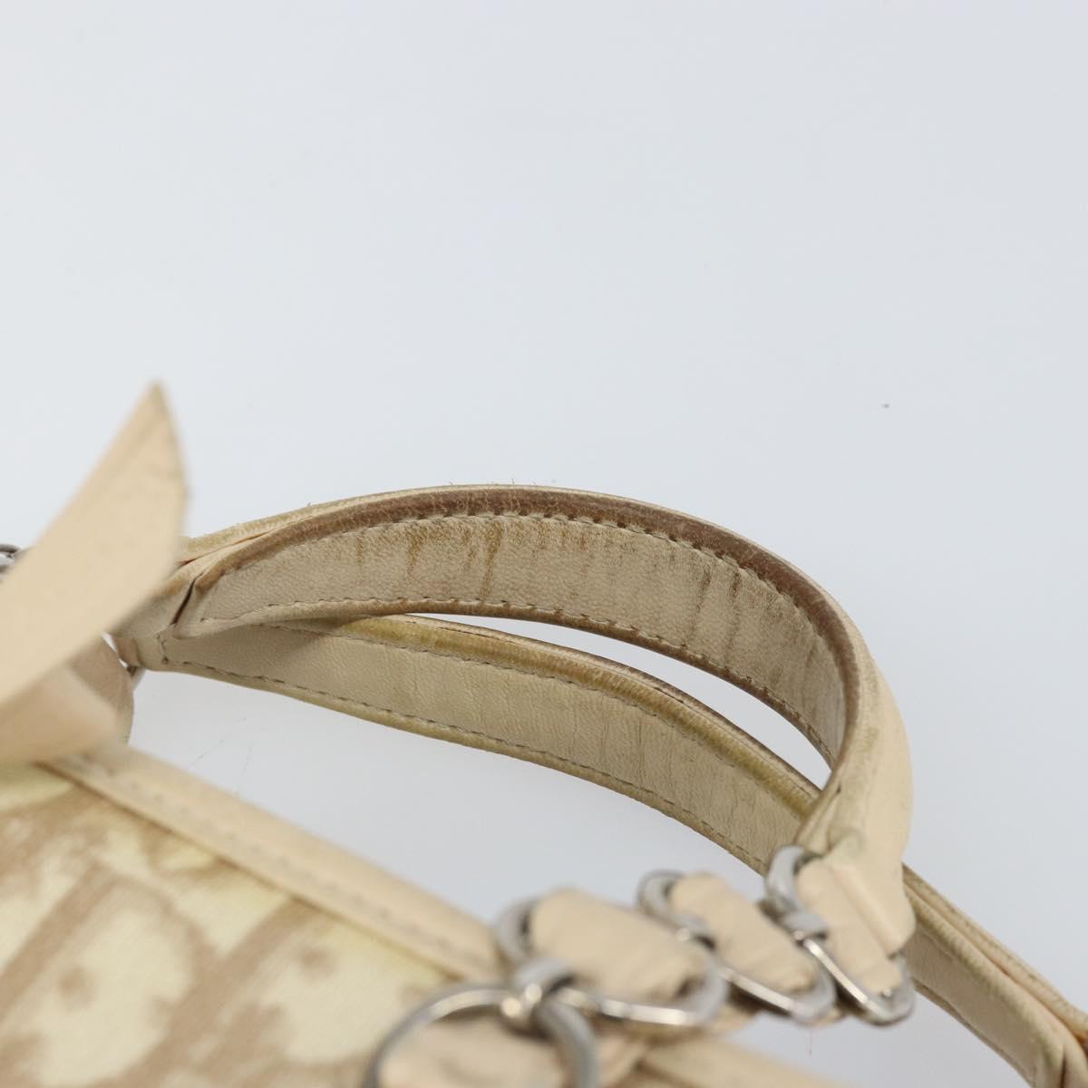 Christian Dior Trotter Canvas Romantic Hand Bag PVC Beige Silver Auth 171915