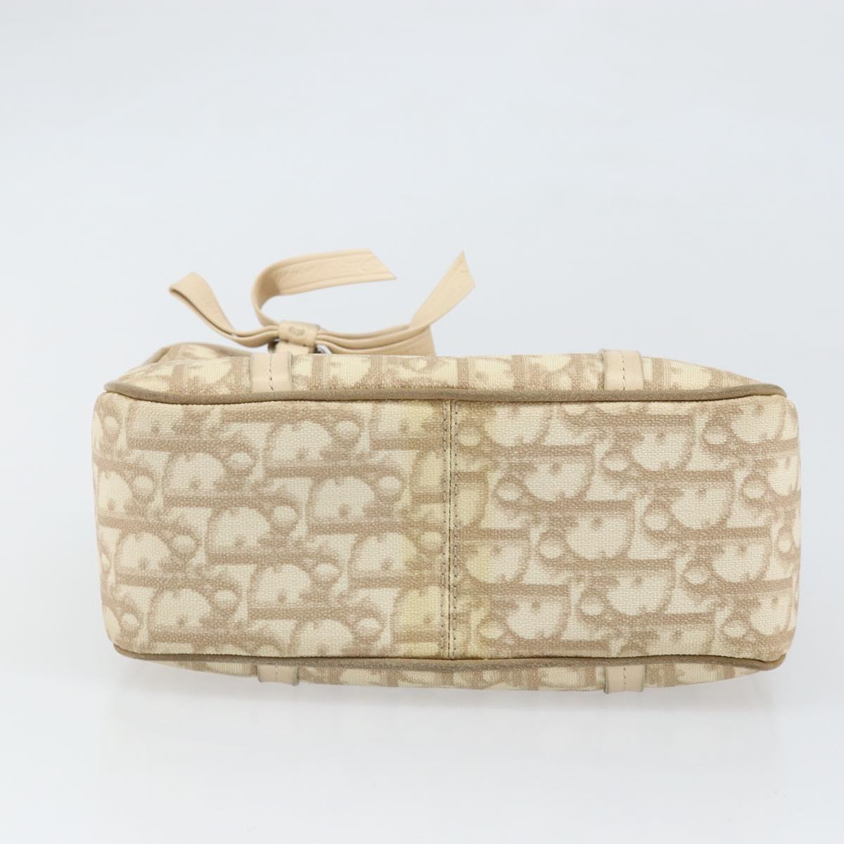 Christian Dior Trotter Canvas Romantic Hand Bag PVC Beige Silver Auth 171915