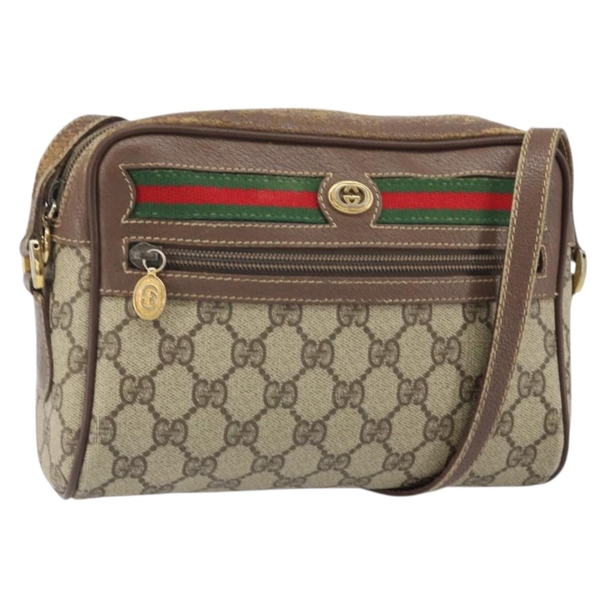 GUCCI GG Supreme Web Sherry Line Bag PVC Beige Gold 001 44 6655 Auth 171924