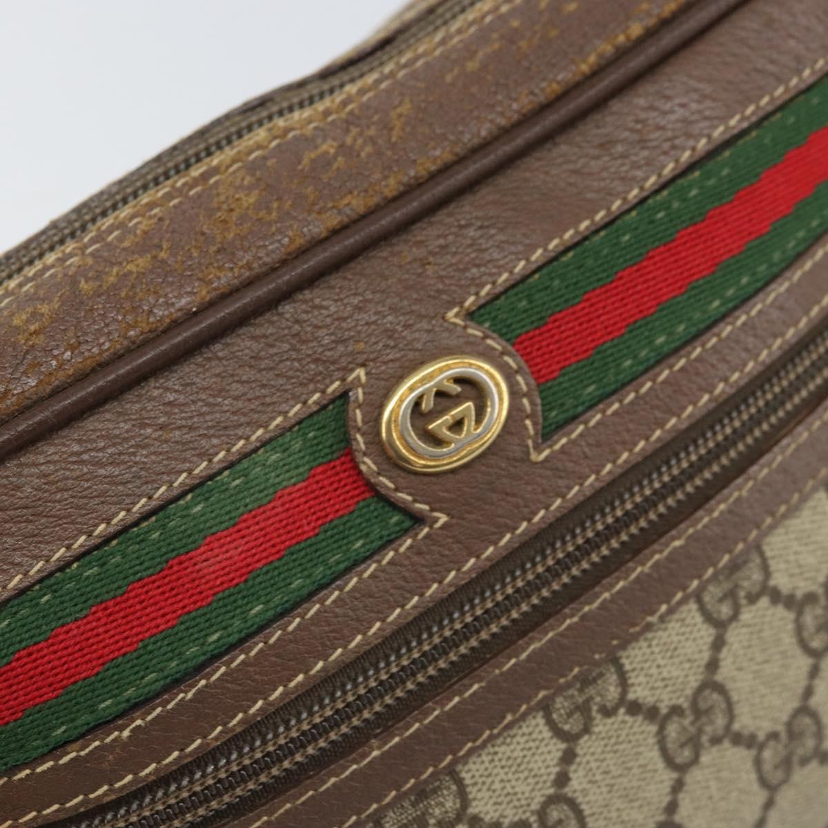 GUCCI GG Supreme Web Sherry Line Bag PVC Beige Gold 001 44 6655 Auth 171924