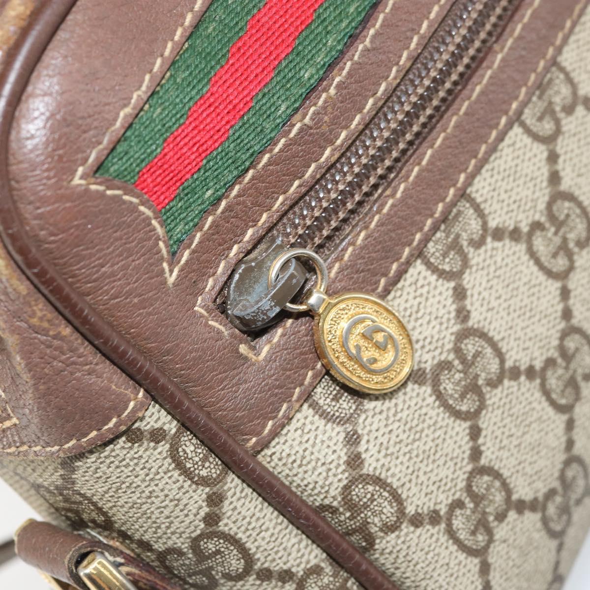 GUCCI GG Supreme Web Sherry Line Bag PVC Beige Gold 001 44 6655 Auth 171924