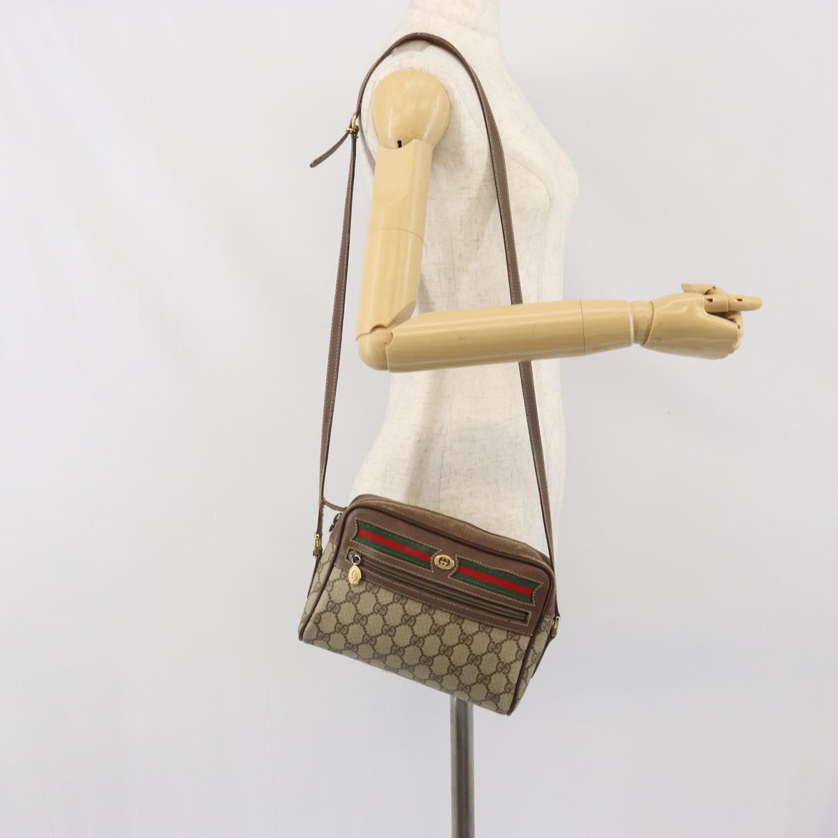 GUCCI GG Supreme Web Sherry Line Bag PVC Beige Gold 001 44 6655 Auth 171924