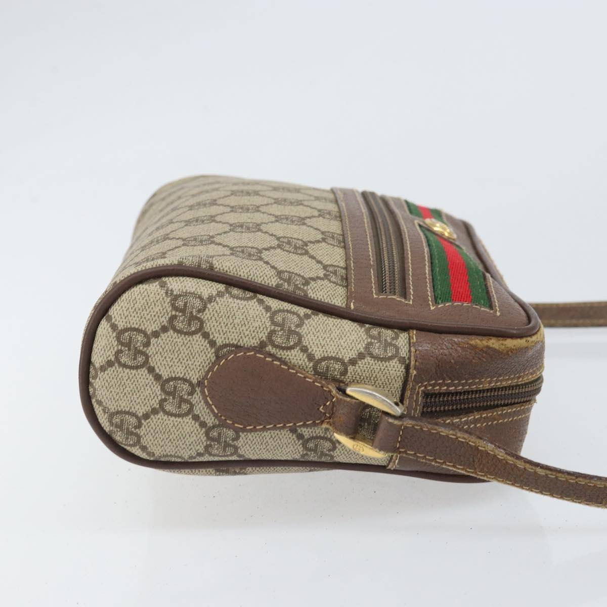 GUCCI GG Supreme Web Sherry Line Bag PVC Beige Gold 001 44 6655 Auth 171924