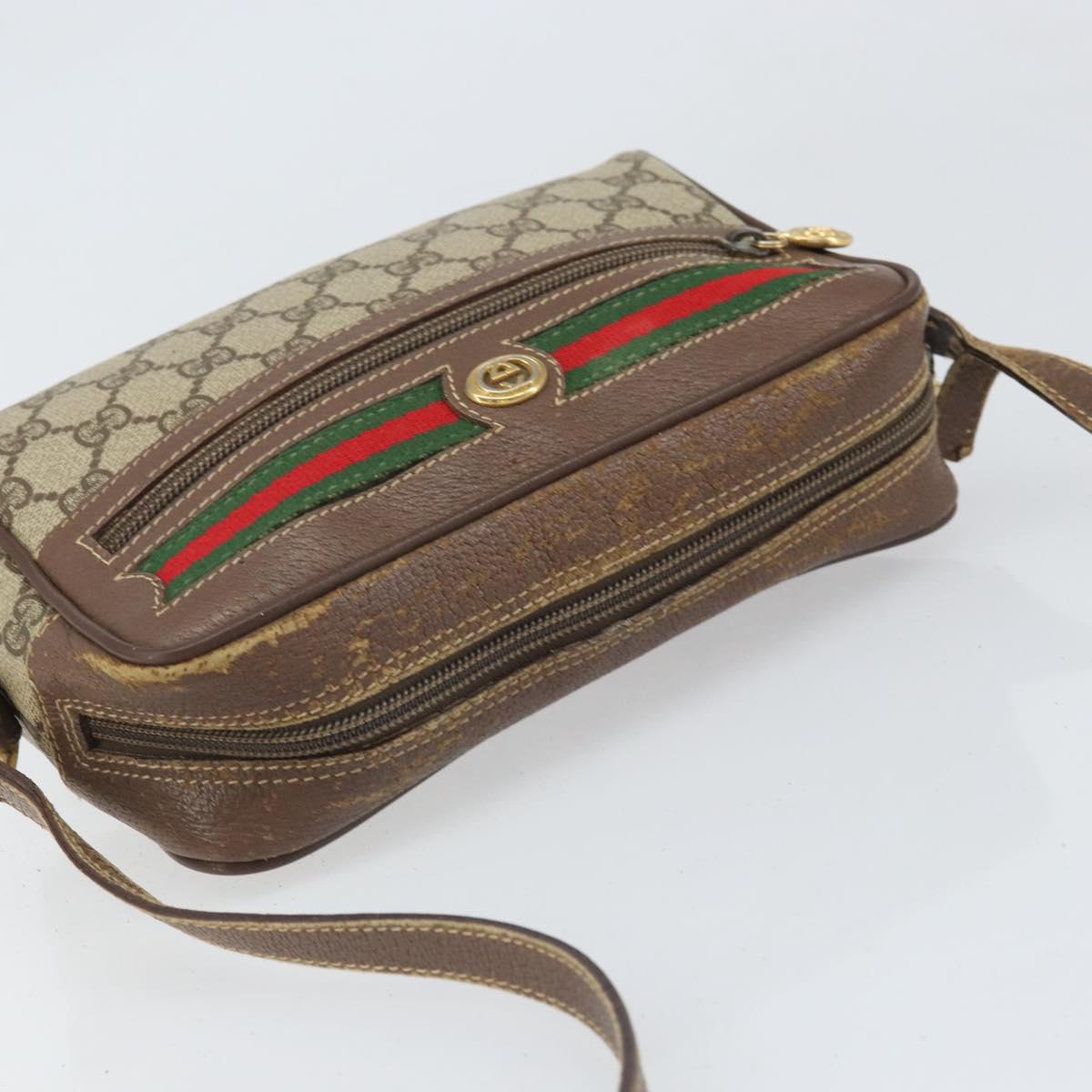 GUCCI GG Supreme Web Sherry Line Bag PVC Beige Gold 001 44 6655 Auth 171924