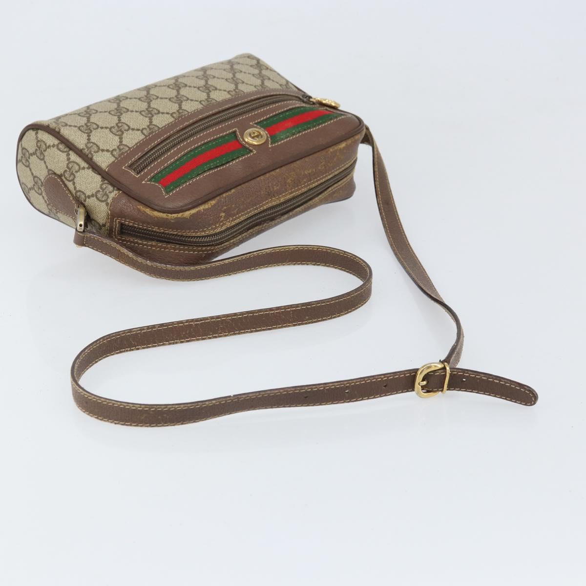 GUCCI GG Supreme Web Sherry Line Bag PVC Beige Gold 001 44 6655 Auth 171924