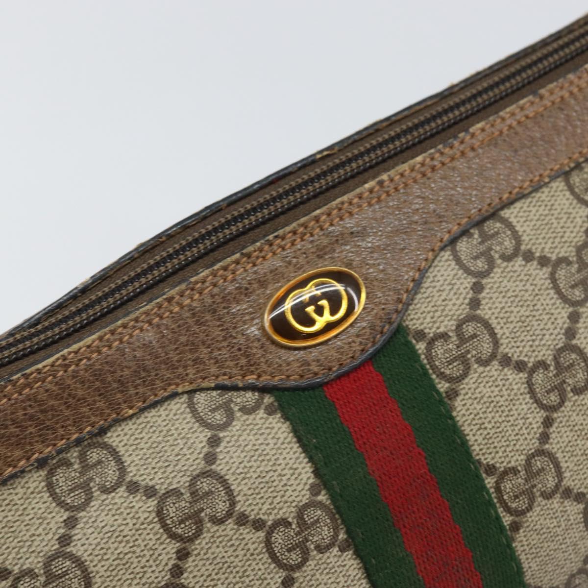 GUCCI GG Supreme Web Sherry Line Clutch Bag PVC Beige Gold 89 02 017 Auth 171925