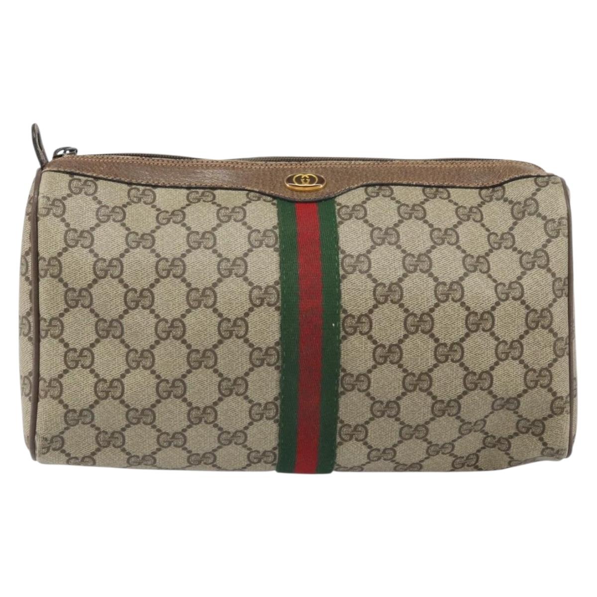 GUCCI GG Supreme Web Sherry Line Clutch Bag PVC Beige Gold 89 02 017 Auth 171925