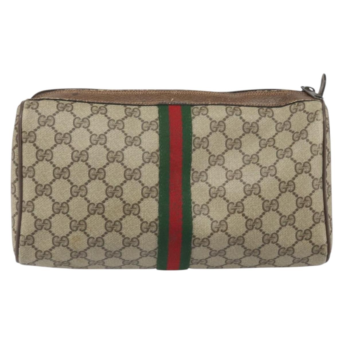 GUCCI GG Supreme Web Sherry Line Clutch Bag PVC Beige Gold 89 02 017 Auth 171925