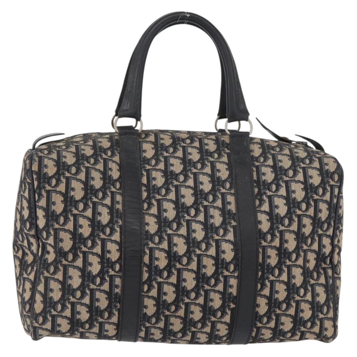 Christian Dior Trotter Canvas Boston Bag Navy Silver Auth 171932