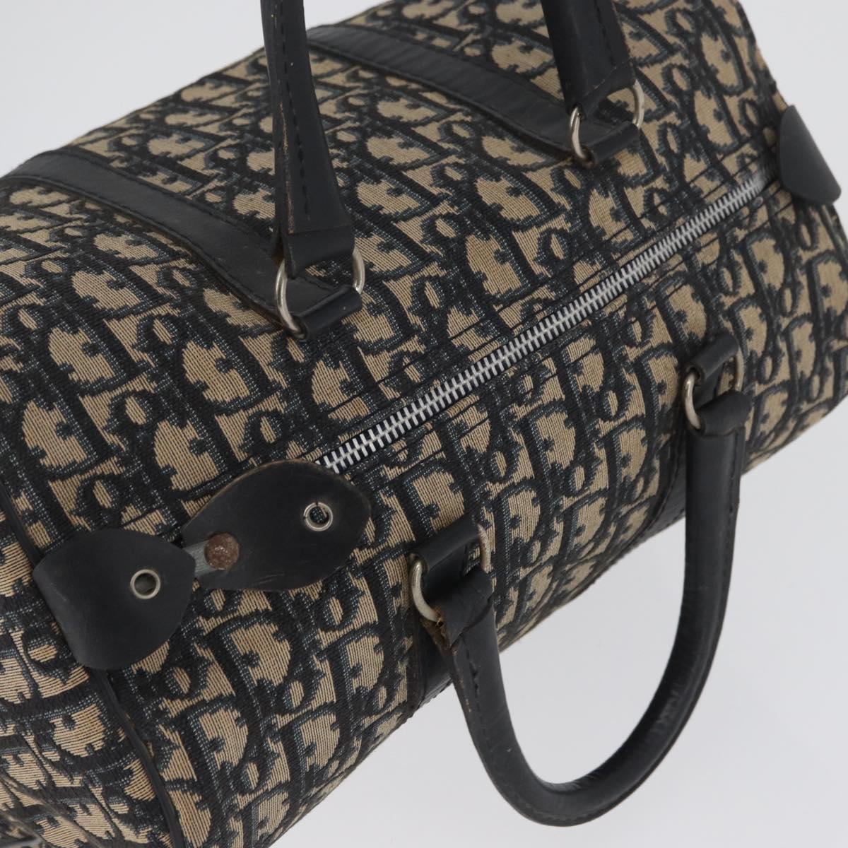 Christian Dior Trotter Canvas Boston Bag Navy Silver Auth 171932
