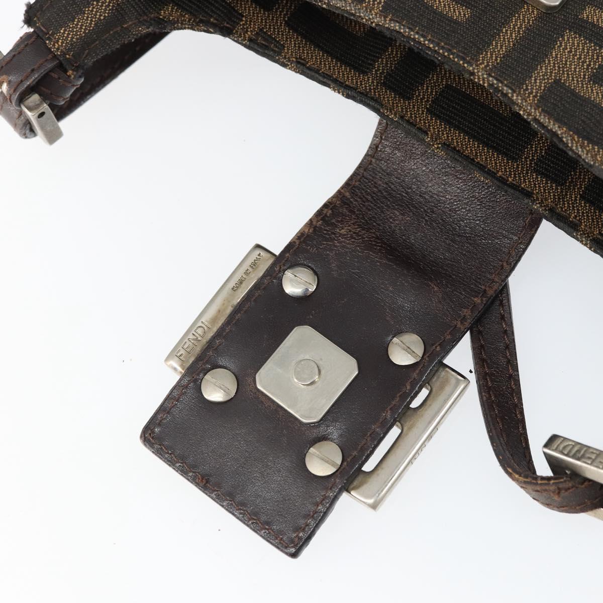 FENDI Zucca Canvas Mamma Baguette Shoulder Bag Black Brown Auth 171933