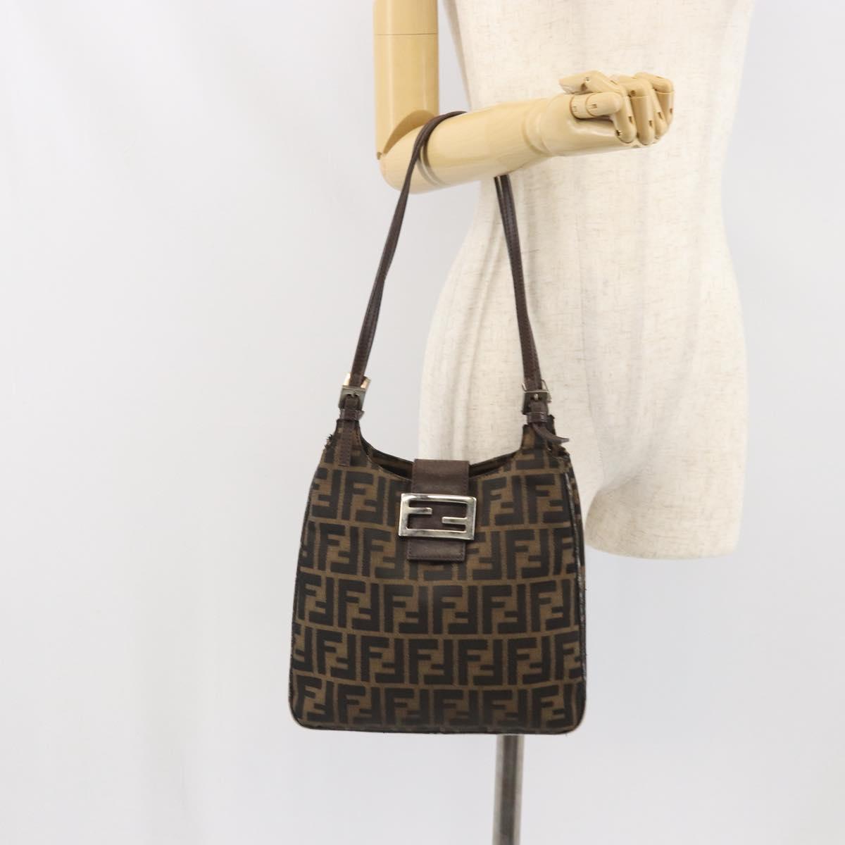 FENDI Zucca Canvas Mamma Baguette Shoulder Bag Black Brown Auth 171933