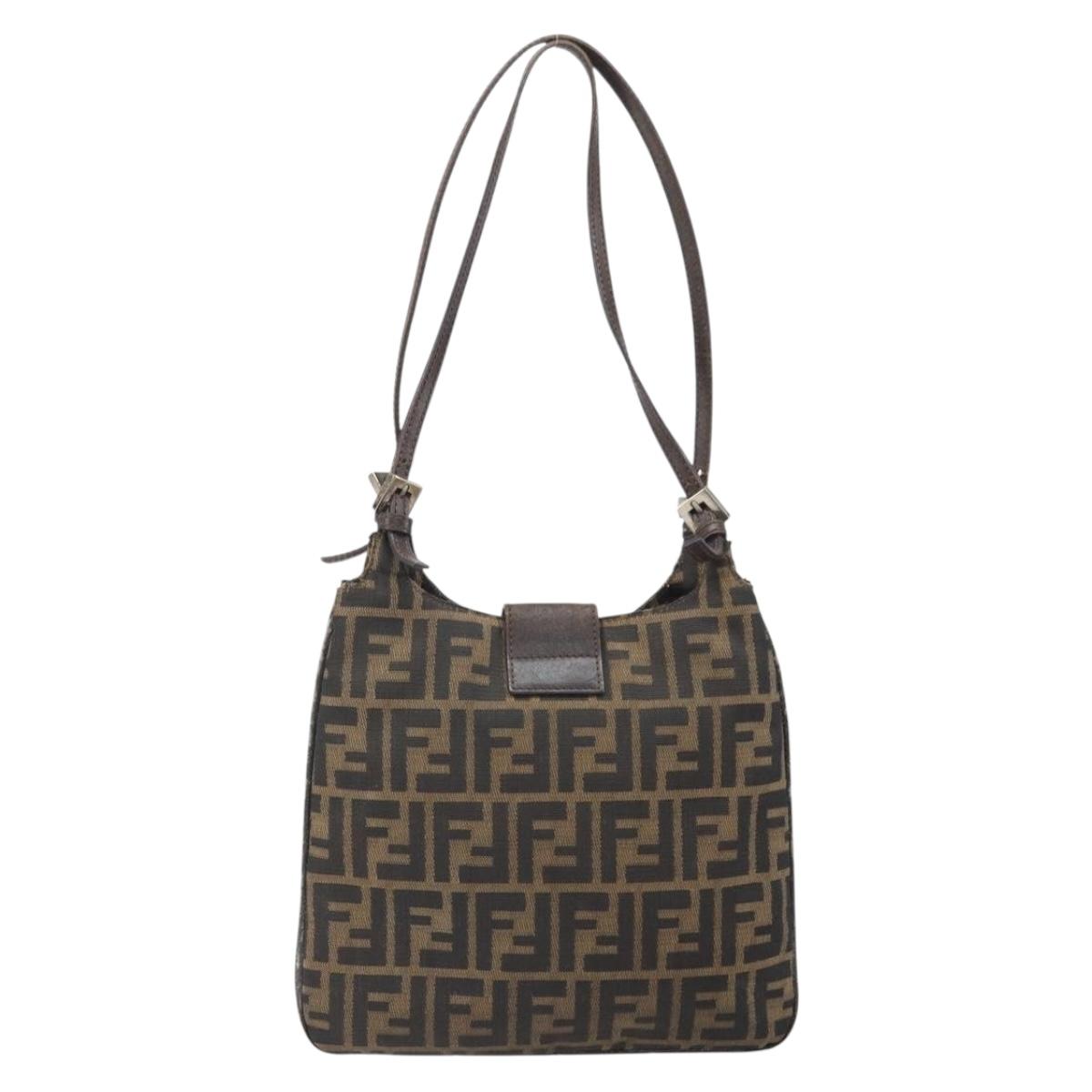 FENDI Zucca Canvas Mamma Baguette Shoulder Bag Black Brown Auth 171933