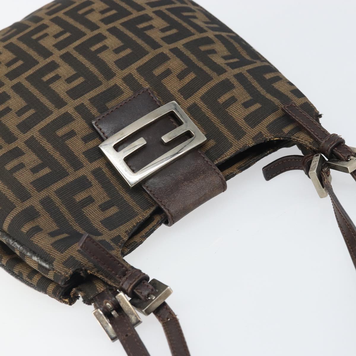 FENDI Zucca Canvas Mamma Baguette Shoulder Bag Black Brown Auth 171933