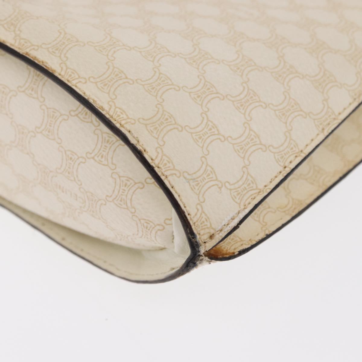 CELINE Macadam Canvas Shoulder Bag PVC Leather White Gold Auth 171965