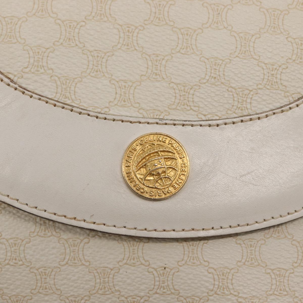 CELINE Macadam Canvas Shoulder Bag PVC Leather White Gold Auth 171965
