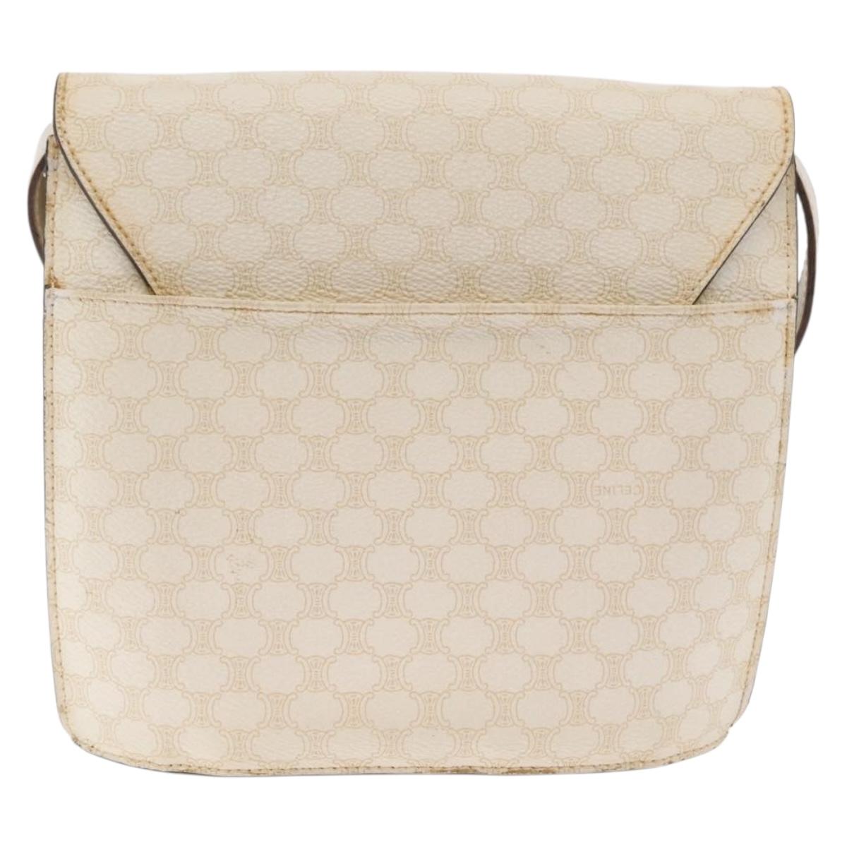 CELINE Macadam Canvas Shoulder Bag PVC Leather White Gold Auth 171965