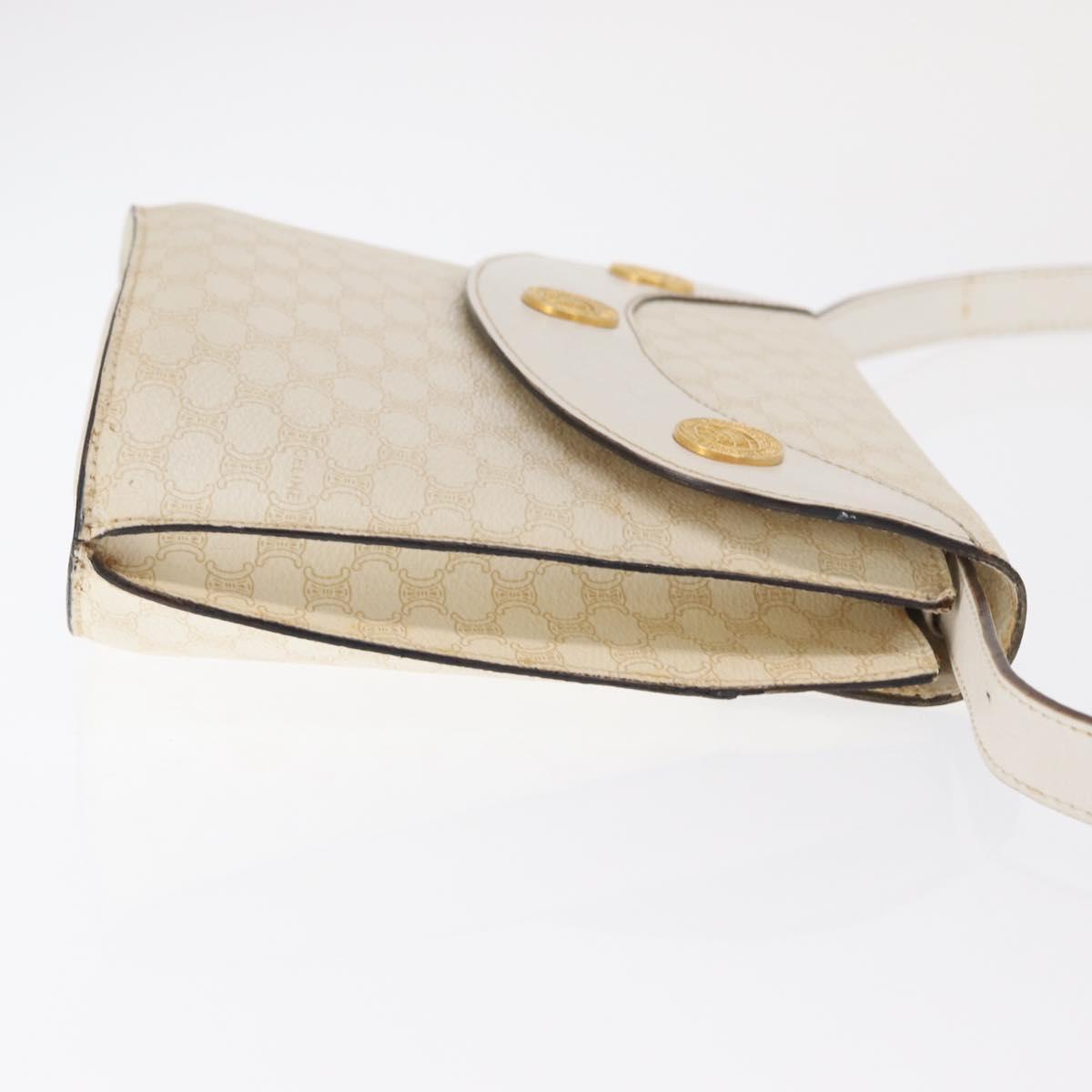 CELINE Macadam Canvas Shoulder Bag PVC Leather White Gold Auth 171965