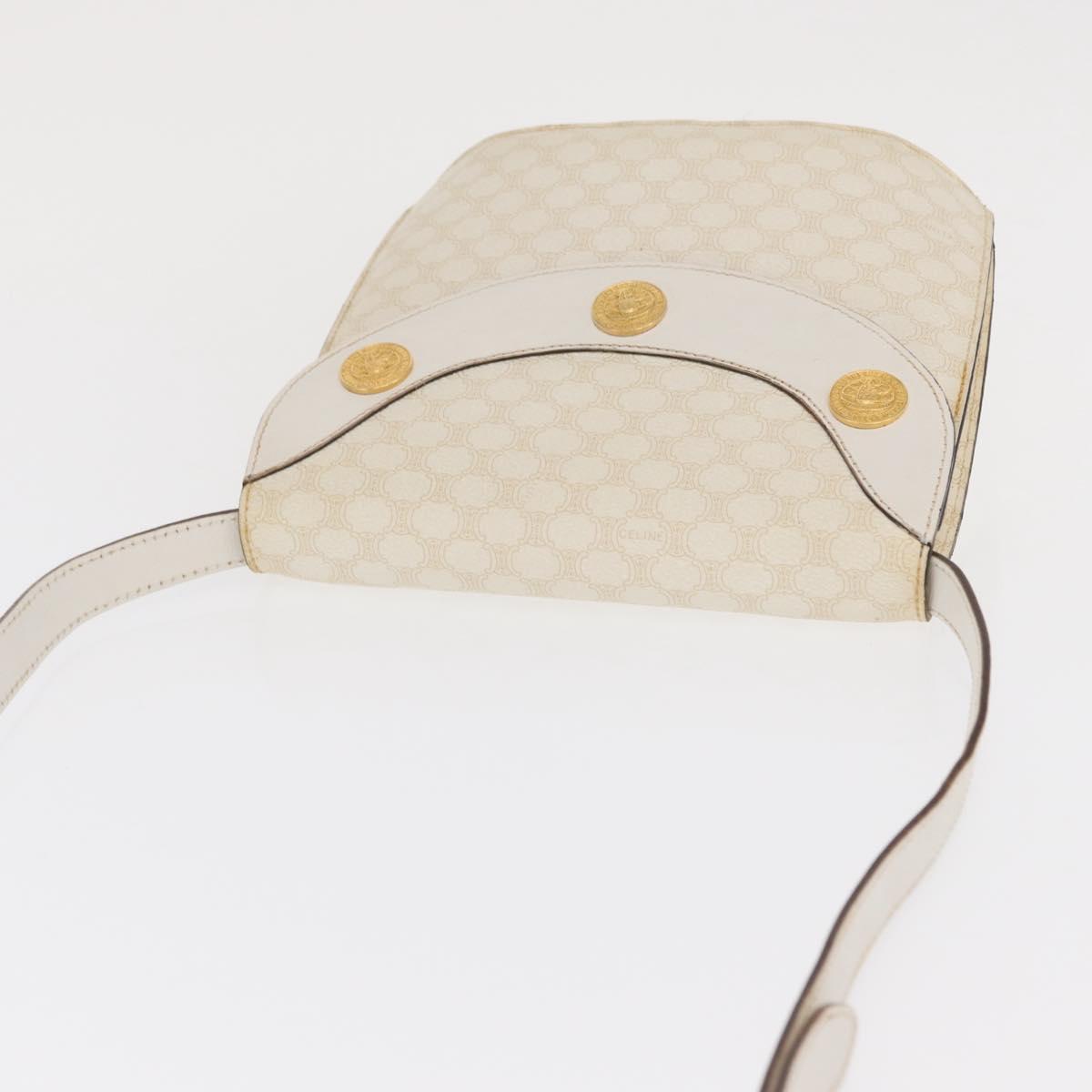 CELINE Macadam Canvas Shoulder Bag PVC Leather White Gold Auth 171965