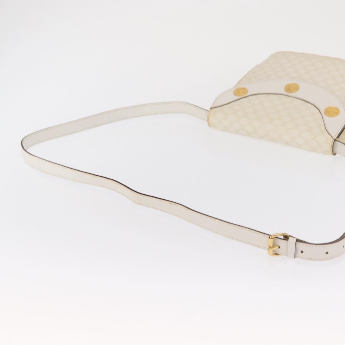 CELINE Macadam Canvas Shoulder Bag PVC Leather White Gold Auth 171965