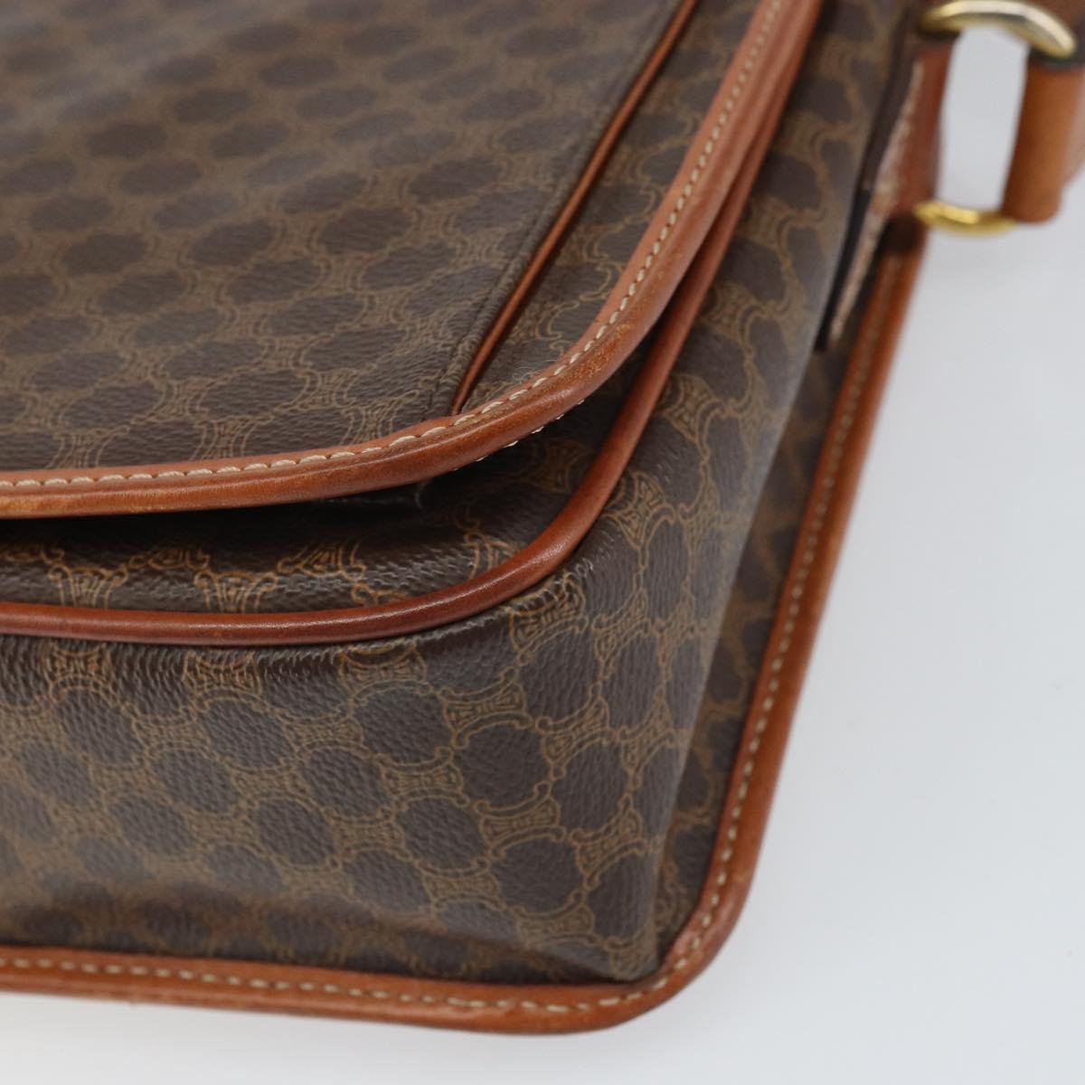 CELINE Macadam Canvas Shoulder Bag PVC Leather Brown Gold Auth 171981