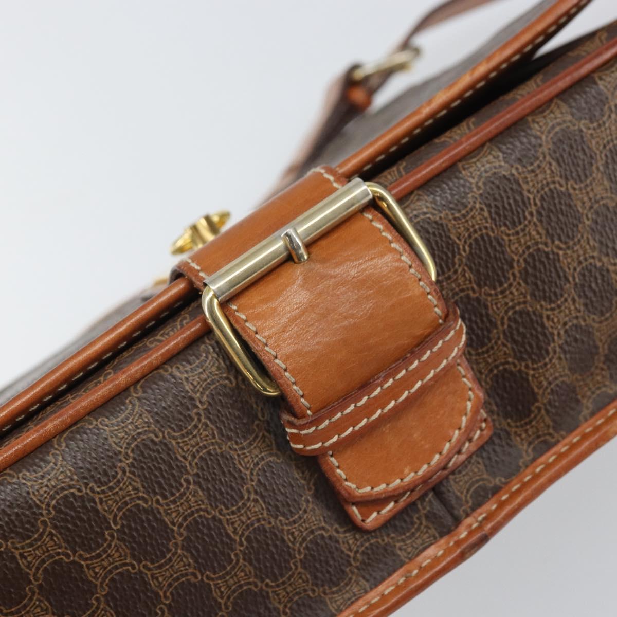 CELINE Macadam Canvas Shoulder Bag PVC Leather Brown Gold Auth 171981