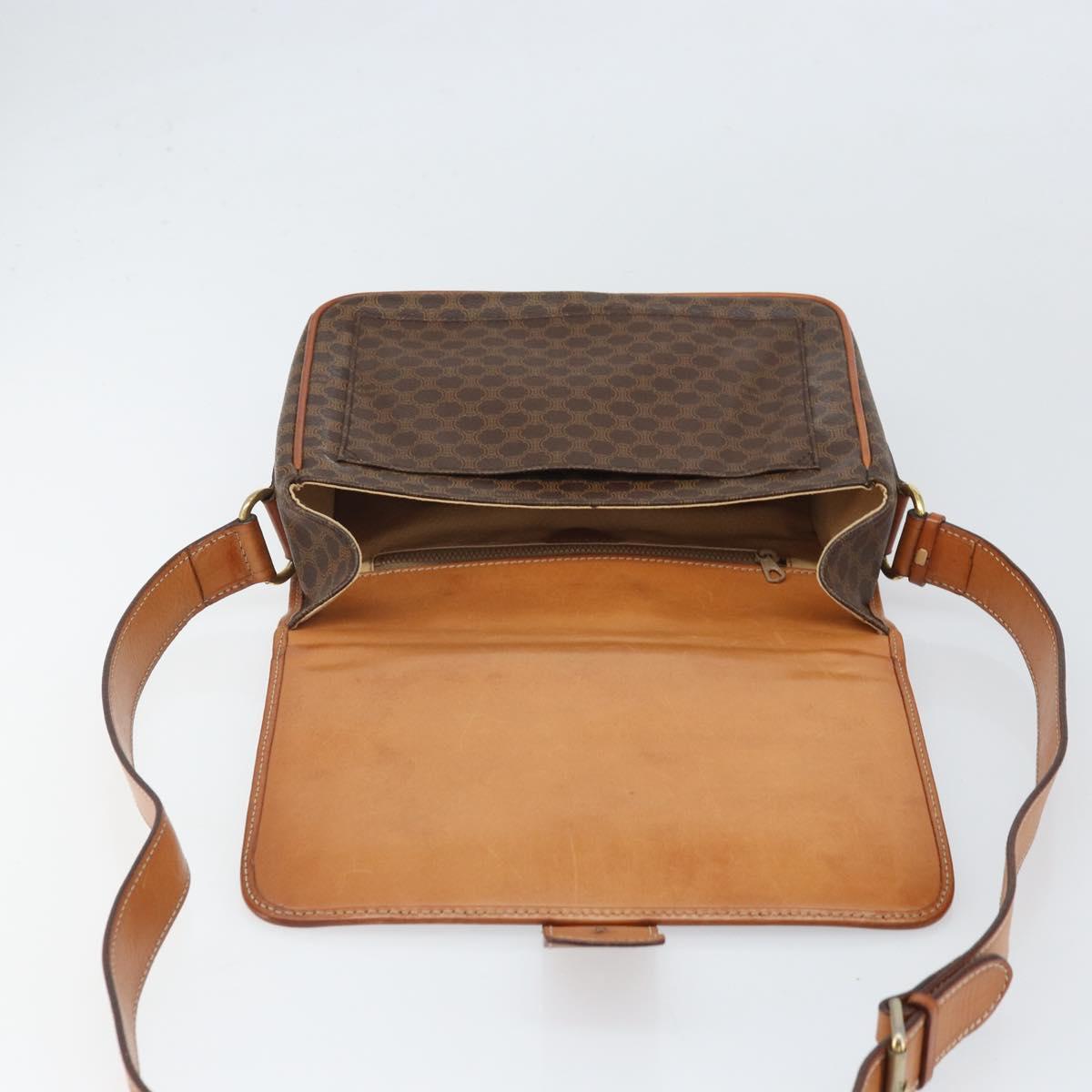 CELINE Macadam Canvas Shoulder Bag PVC Leather Brown Gold Auth 171981
