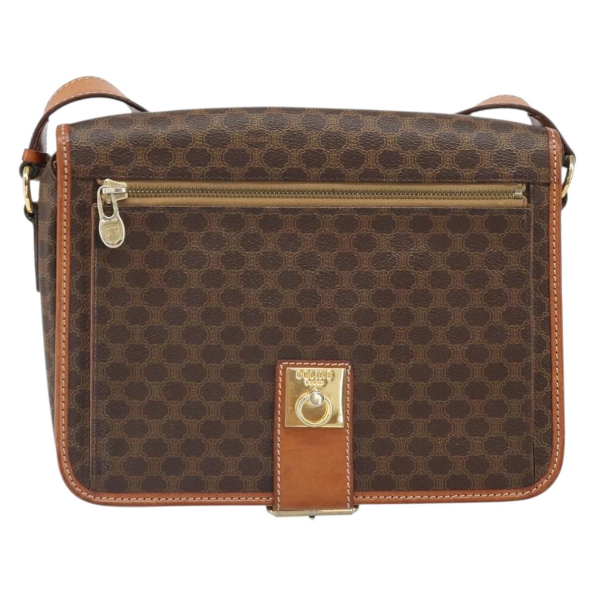 CELINE Macadam Canvas Shoulder Bag PVC Leather Brown Gold Auth 171981