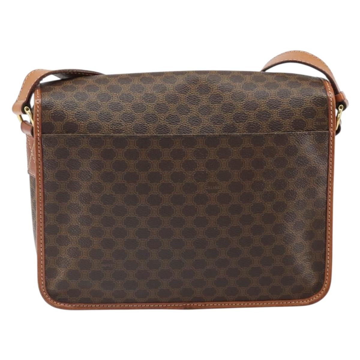 CELINE Macadam Canvas Shoulder Bag PVC Leather Brown Gold Auth 171981