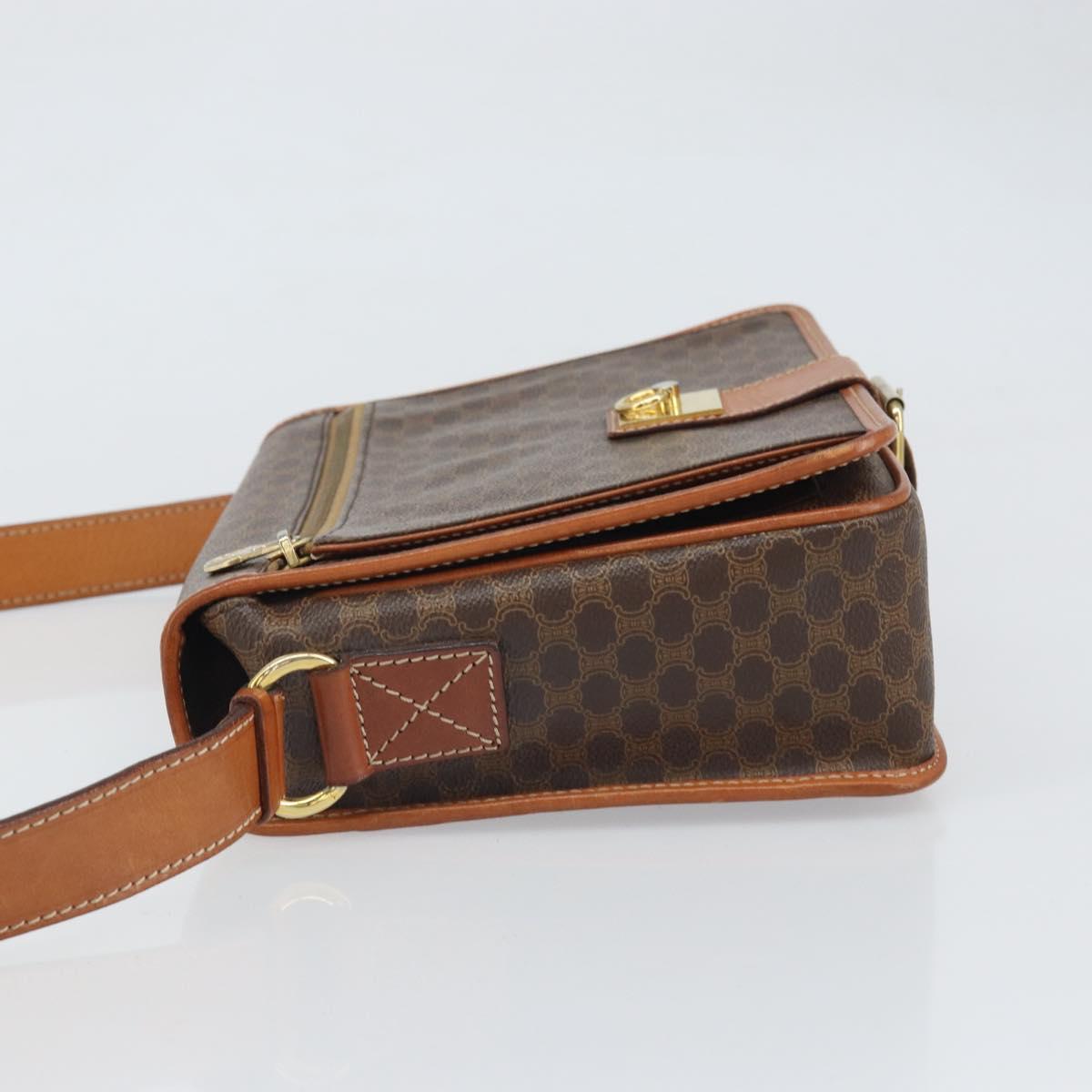 CELINE Macadam Canvas Shoulder Bag PVC Leather Brown Gold Auth 171981