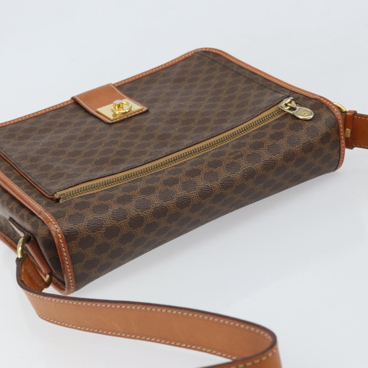 CELINE Macadam Canvas Shoulder Bag PVC Leather Brown Gold Auth 171981