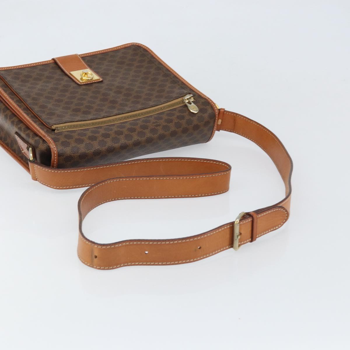 CELINE Macadam Canvas Shoulder Bag PVC Leather Brown Gold Auth 171981