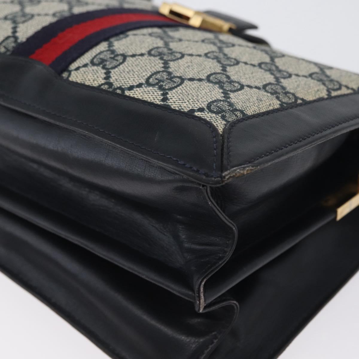 GUCCI GG Supreme Sherry Line Shoulder Bag PVC Navy Gold Auth 171984