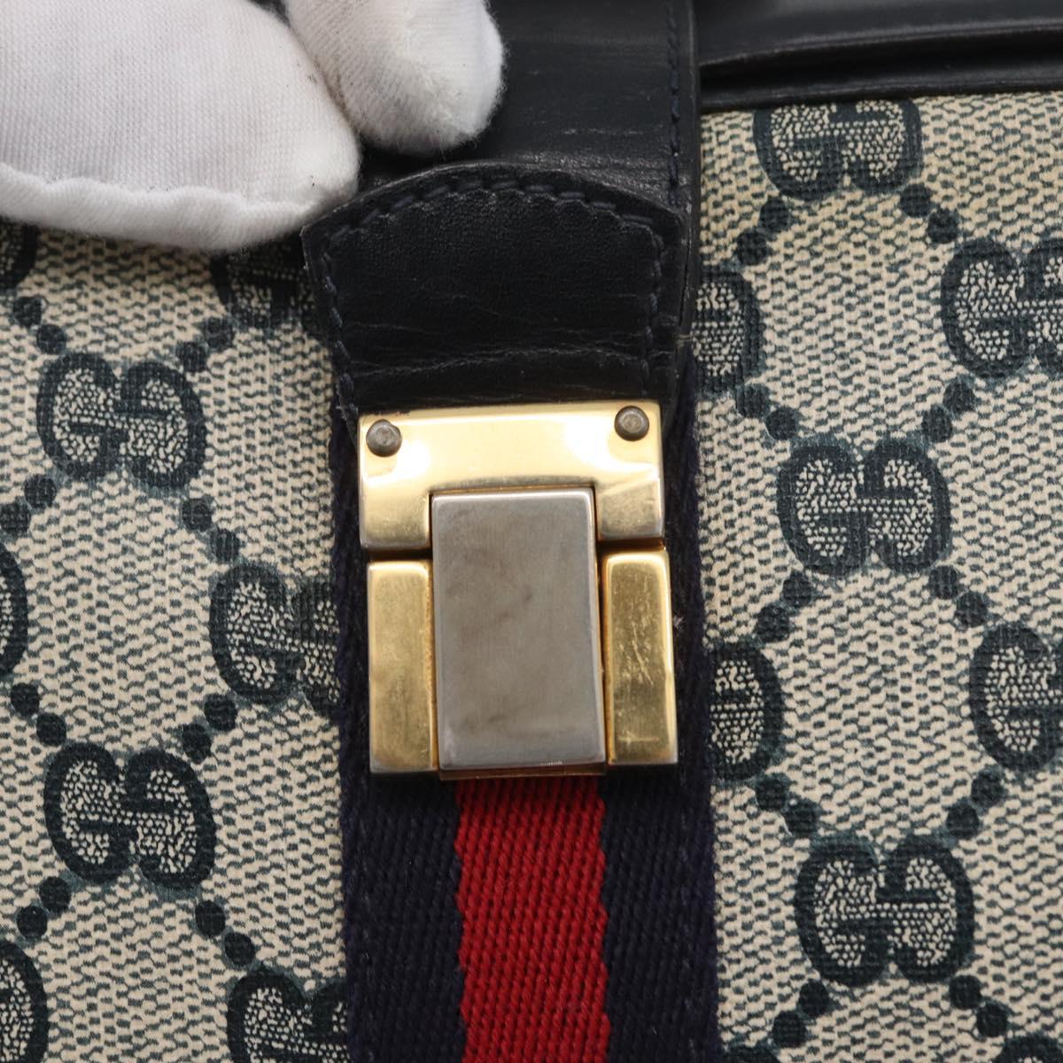 GUCCI GG Supreme Sherry Line Shoulder Bag PVC Navy Gold Auth 171984