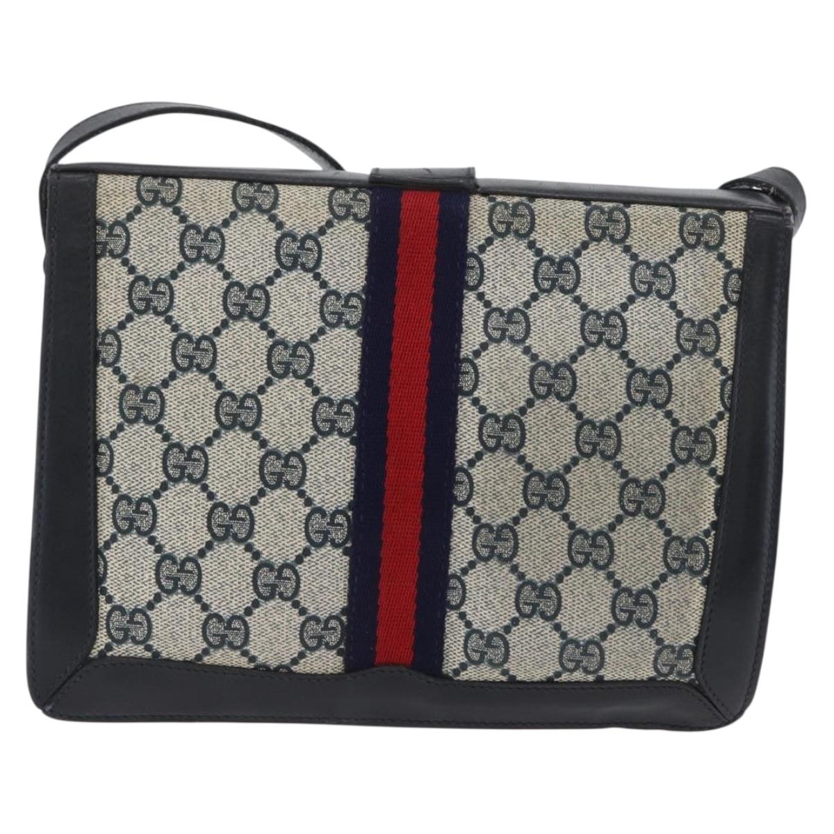 GUCCI GG Supreme Sherry Line Shoulder Bag PVC Navy Gold Auth 171984