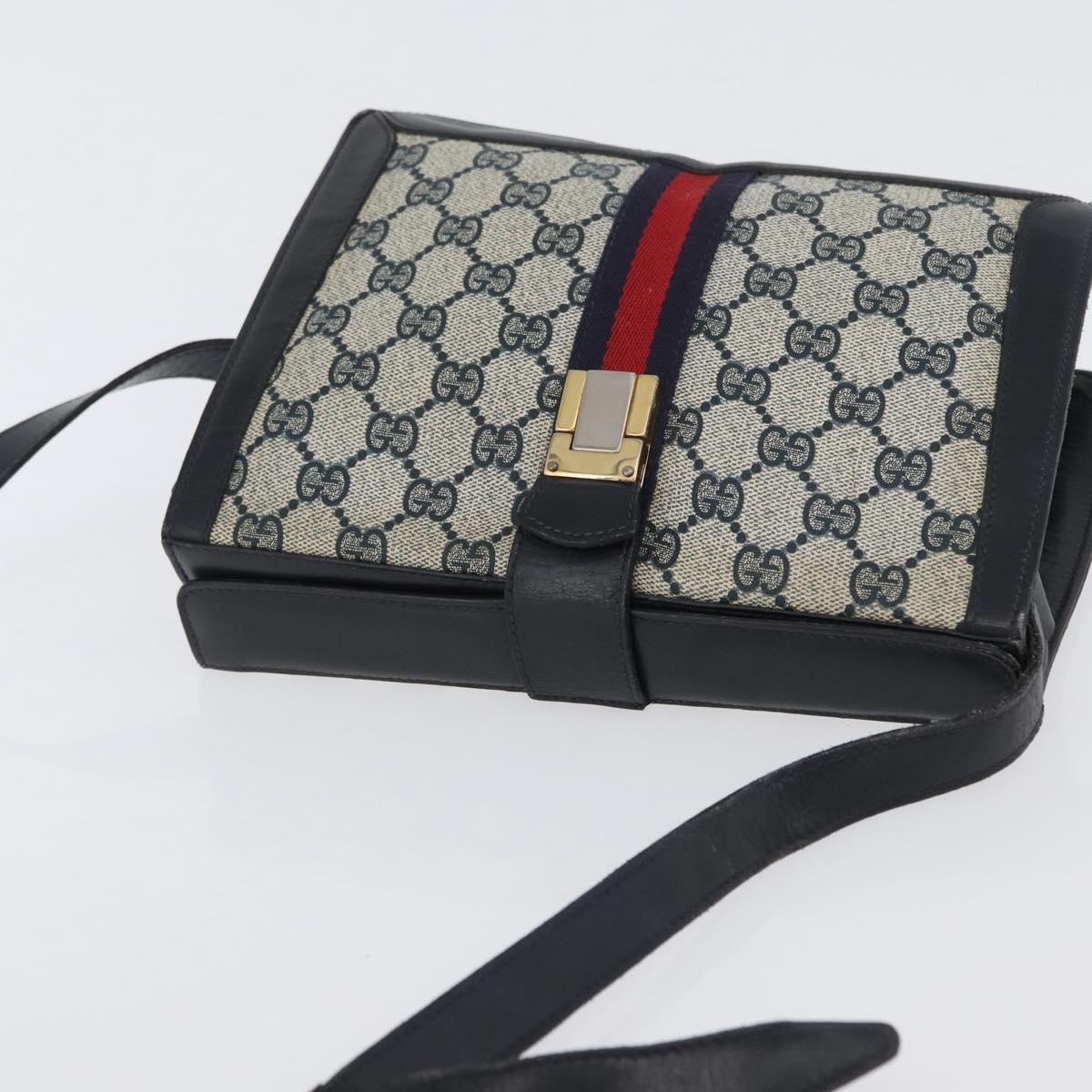 GUCCI GG Supreme Sherry Line Shoulder Bag PVC Navy Gold Auth 171984